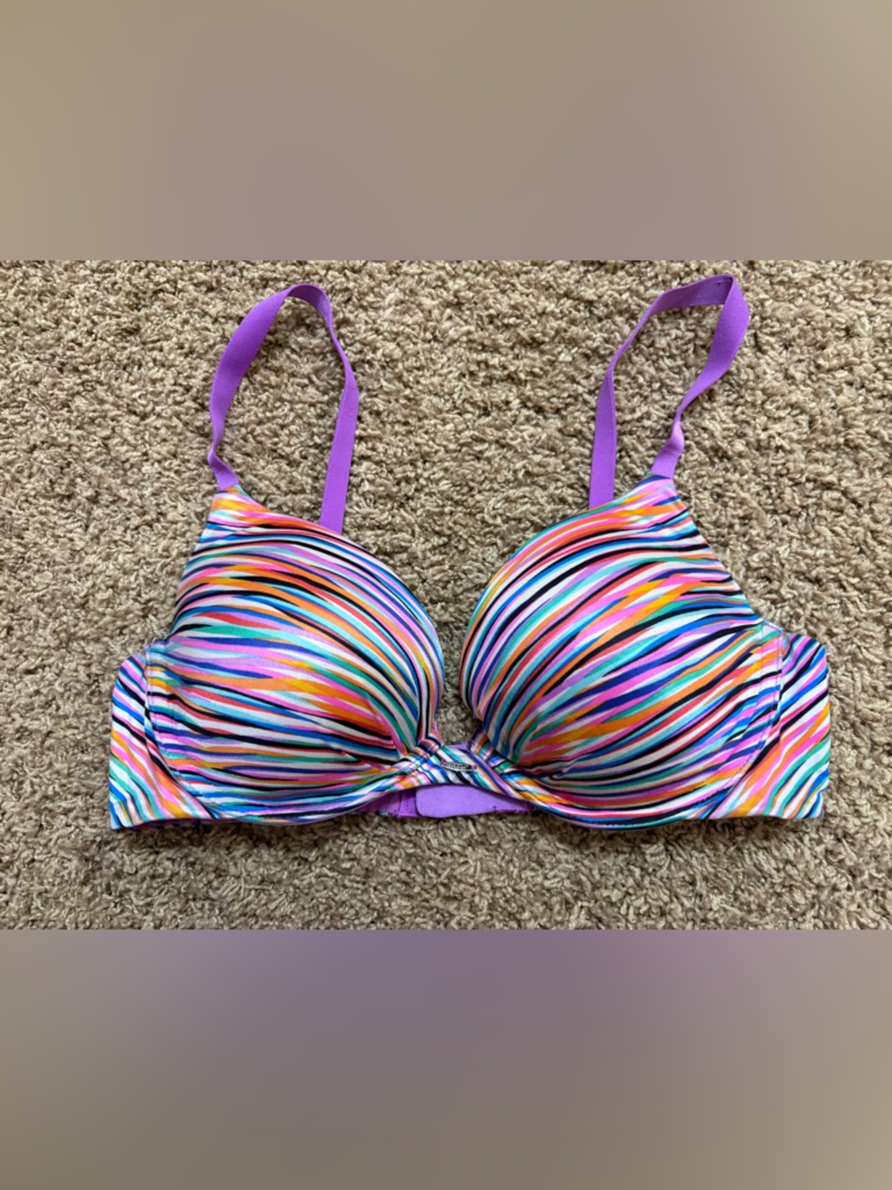 Multi-Color Striped Women's Bra- Purple Straps